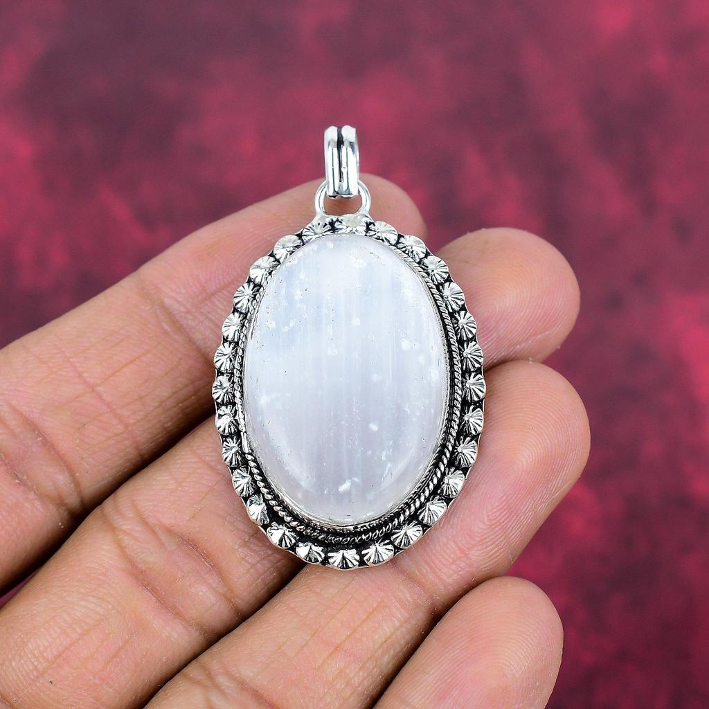 Rough Salenite Gemstone Handmade Silver Jewelry, 925 Solid Sterling Silver Pendant For Anniversary Gift