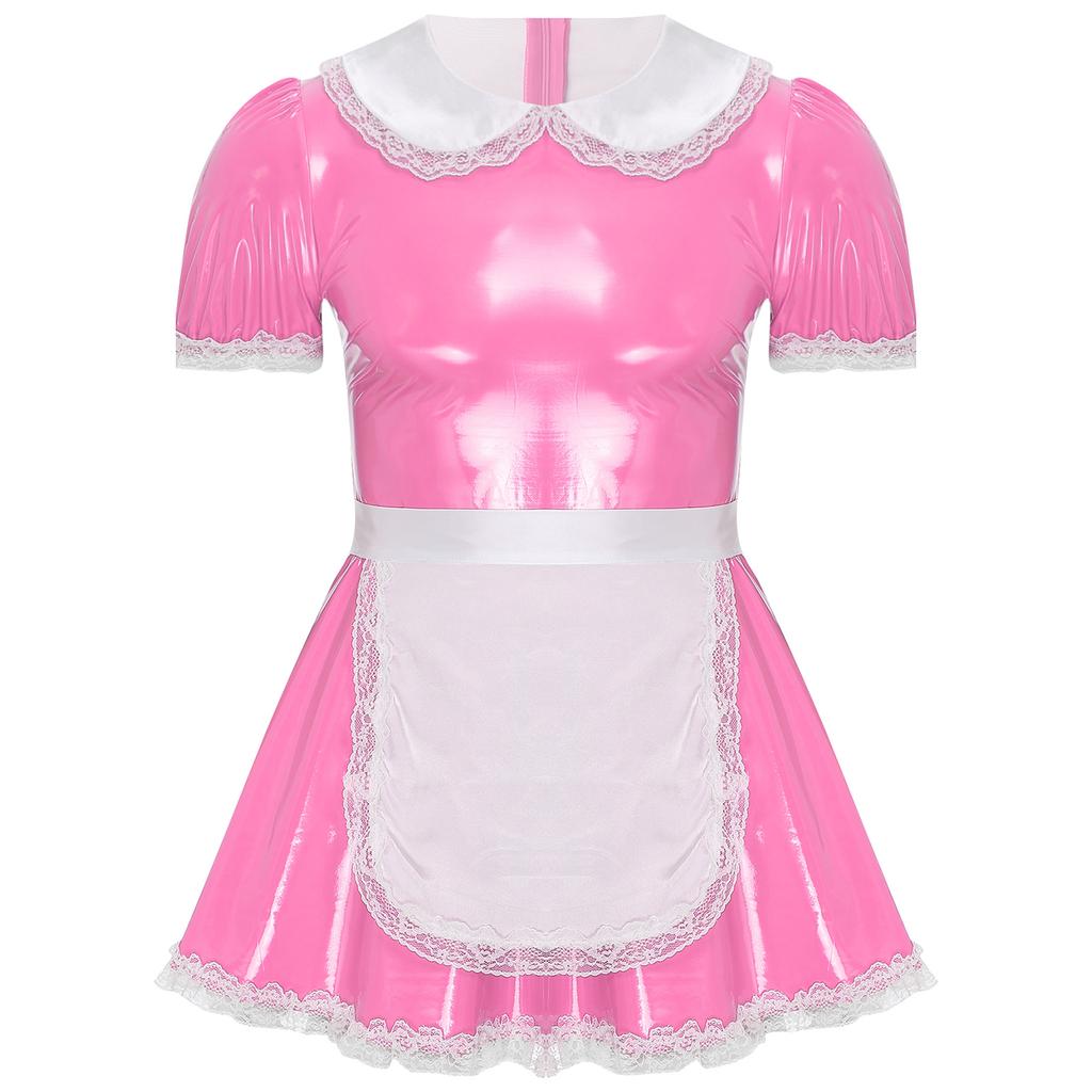 Mens Maid Costume Doll Collar Dress Ruffled Lace Apron Crossdresser Party Role Play Outfit