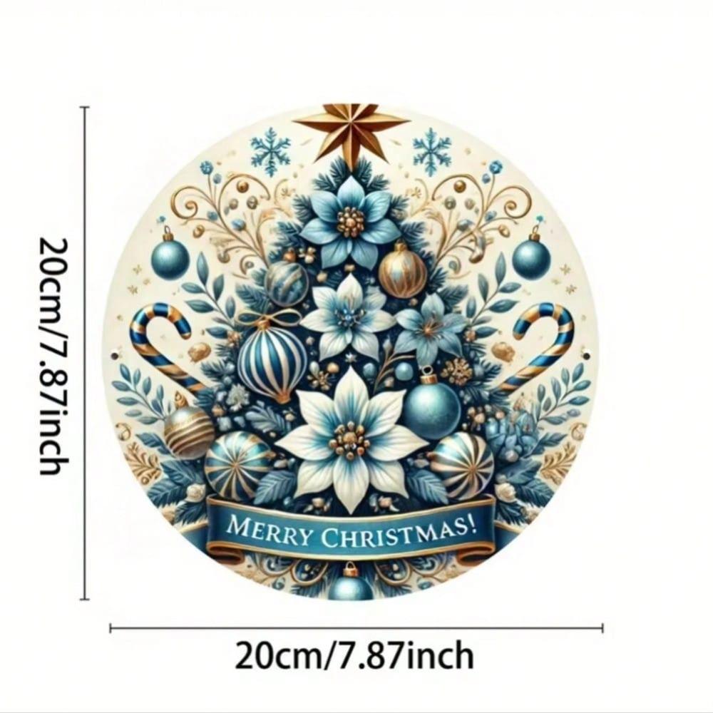 Retro Blue Christmas Tree Metal Tin Sign Wall Art for Farmhouse Home Kitchen Decor