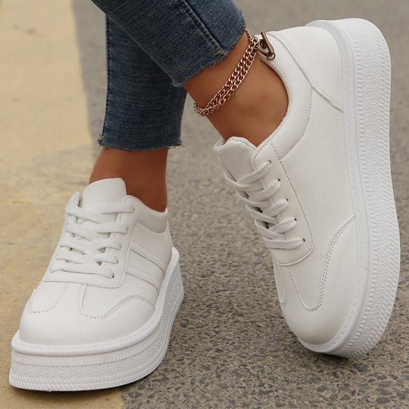 Fashion 2025 White Platform Sports Shoes Women Autumn Winter Striped Lace Up Sneakers for Woman Sewing Pu Leather Vulcanize Shoes Mujer