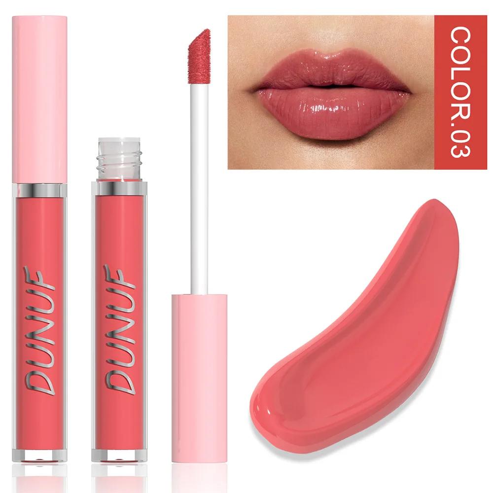 DUNUF Water Light Lip Glaze Mirror Glass Nude Pink Brown 16 Colors Highly Pigmented Lip Gloss Hydrating Sexy Red Lipstick Makeup