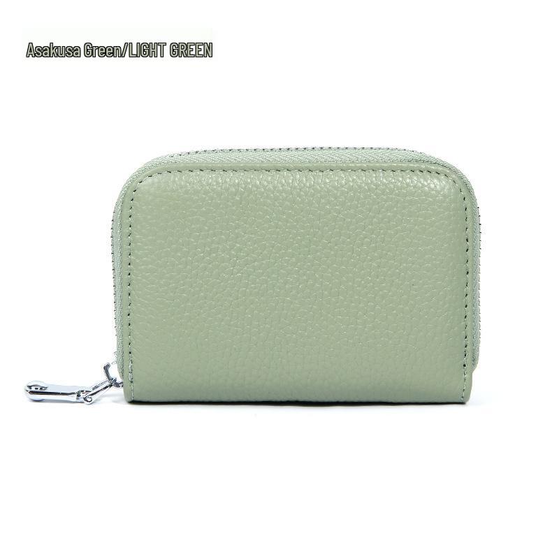 Accordion Top Grain Cowhide RFID Anti-Theft Multi-Card Zipper Leather ID Card Holder