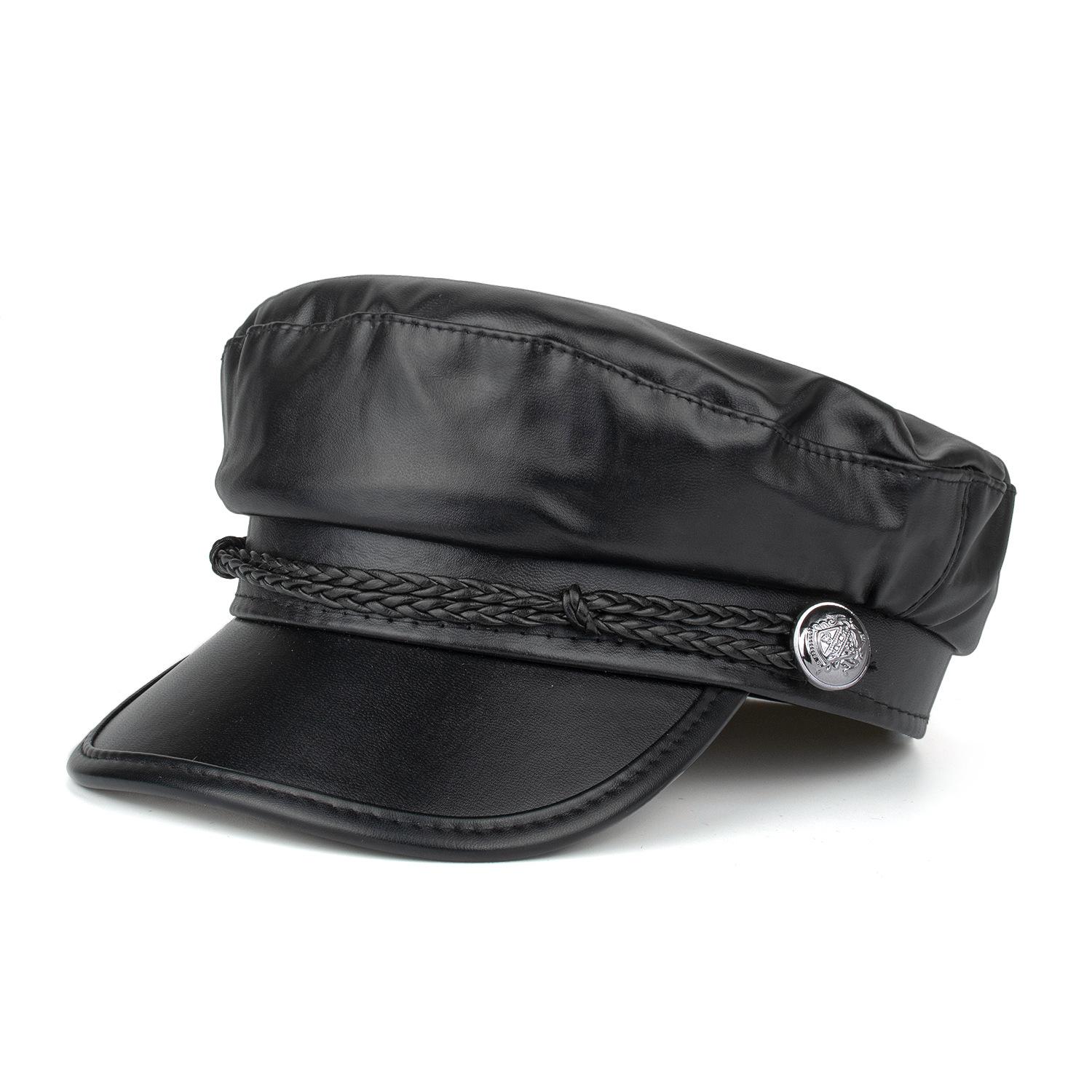 

Hat industry осень и зима новый черный берет с тесьмой из полиуретана R one size fits all чёрный