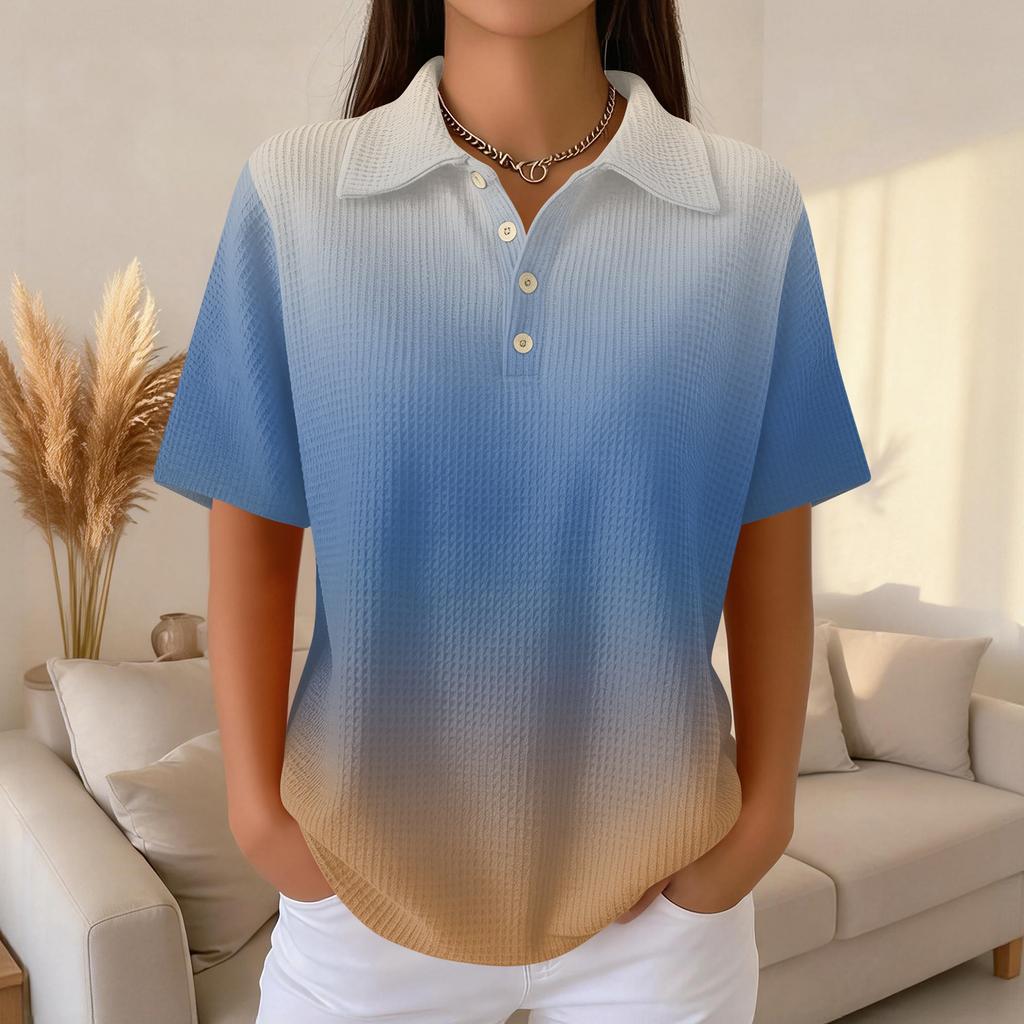 Women's Fashion Casual Lapel Short Sleeve Color Shirt Women's Up Tops