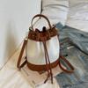 2026 New Arrival Two Tone Bucket Bag for Women Drawstring Closure Top Handle Crossbody Bag with Detachable Strap Trendy Fashion