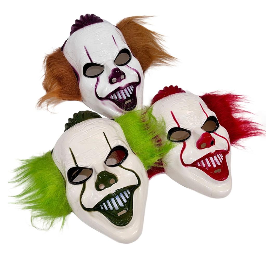 Theatrical Horror Mask Halloween Short Hair Clown Mask, Scary Joker Full Face Creepy Cosplay for Masquerade Party Costume Props