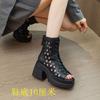 Fashion 10CM Women Summer Short Boot Fashion Hollow Genuine Leather Thick High Heels Ladies Peep Toe Ankle Boots Shoes Woman