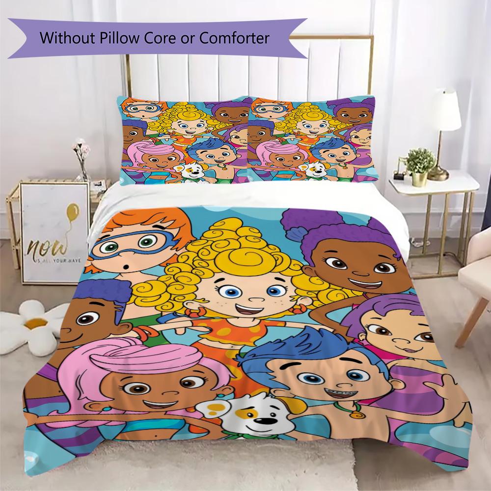 Bubble Guppies Inspired Pattern Bedding,Quilt Set Quilt Cover Pillowcase Home Birthday Gift (1*duvet Cover+2*pillowcase,without core)XSJT0917277