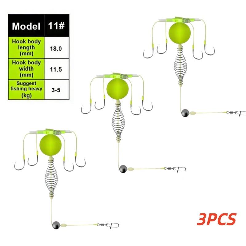 String Haak Visaas Kooi Vier Haken Koolstofstaal Lijn Groep Voeder Loodje Dobber Scherpe Vis Lente Vangst Kooi Zee Gereedschap 3PCS 11# yellow