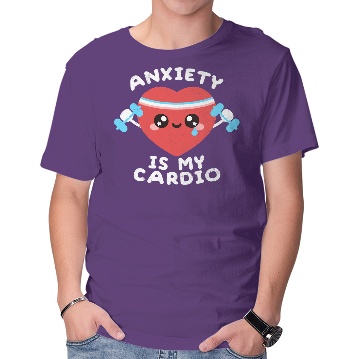 Unisex Crew Neck T-Shirt Anxiety Is My Cardio Graphic Short Sleeve Casual Tee XXXXL