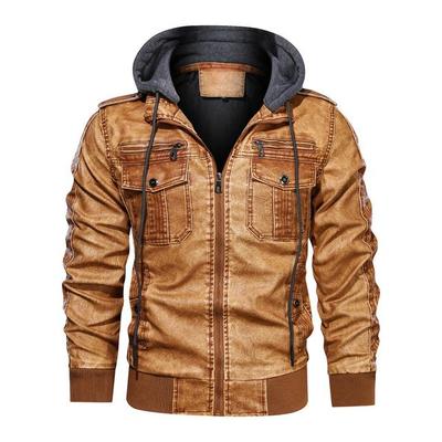 Winter Warm Men 'S Leather Jackets Autumn Casual Slim Motorcycle Pu Jacket Biker Leather Hat Detachable Solid Windbreaker Coat