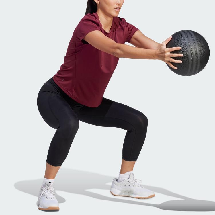 Adidas Power Tee Solid Logo Sports Round Neck Short Sleeve T-Shirt Women Tops Dark-Red IN6210