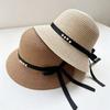 French Retro Pearl Basin Hat Straw Woven Breathable Sunscreen Sunshade Straw Hat Travel Vacation Show Face Versatile Bucket Hat