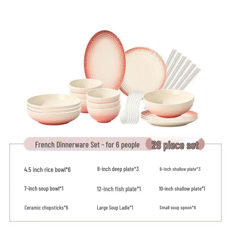 French Gradient Pink Ceramic Dinnerware Set