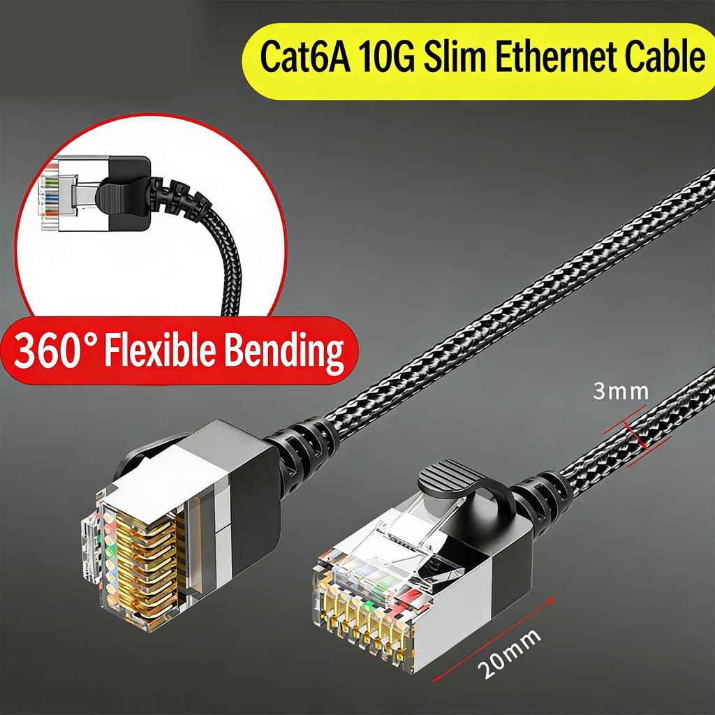 Flexible Ethernet Cable Cat6 RJ45 Cord 10 Gigabit Fast Speed Shielded Braided Networking Wire for PC Router Laptop Ethernet