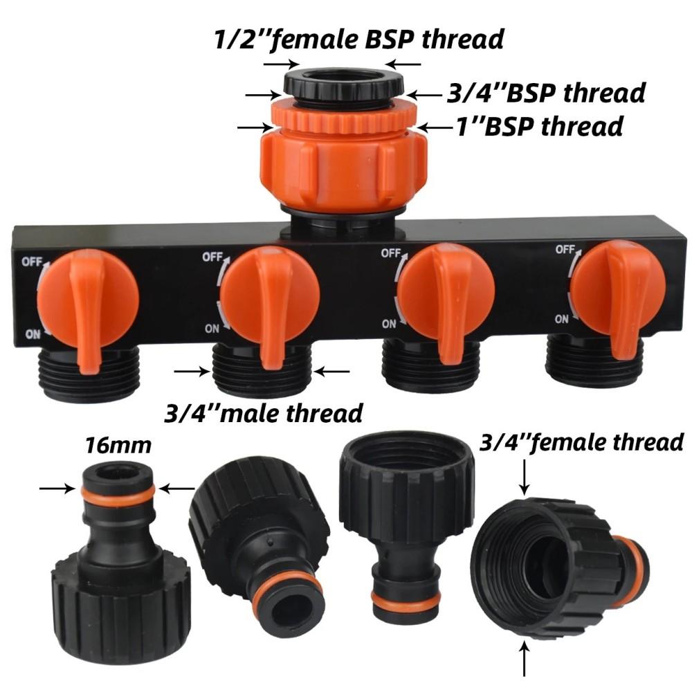 Divisores de Agua de 4 Vías de 1" a 3/4" a 1/2" Conector de Riego de Jardín Válvula Distribuidora para Grifo Exterior Aspersor