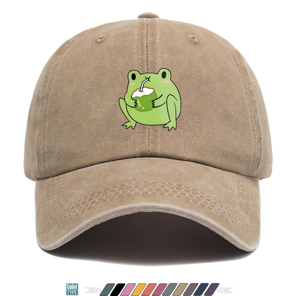 pc Coconut Milk Frog Print Baseball Cap Unisex Breathable Adjustable Duckbill Cap Suitable for All Seasons Multifunctional