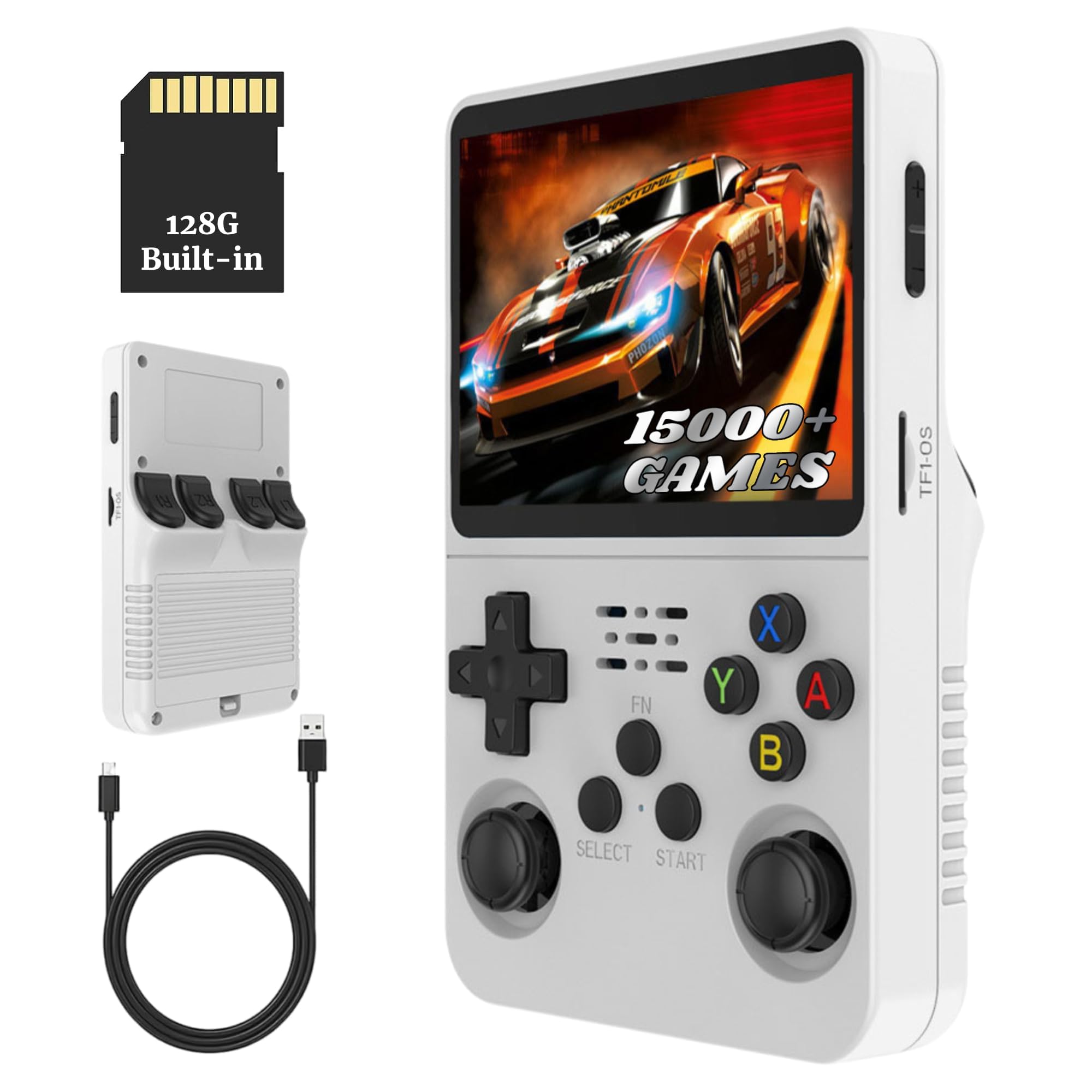 

3.5-inch R36S Retro Handheld Game Console with IPS 640x480 HD Screen, Portable Handheld Video Game Console for Linux System, White (128GB)
