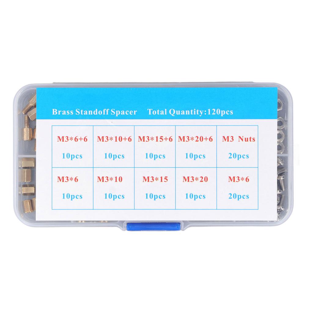 120Pcs M3 Standoff Kit Brass Standard Hex Screw Nut Standoff Kit for Automobiles Electronics