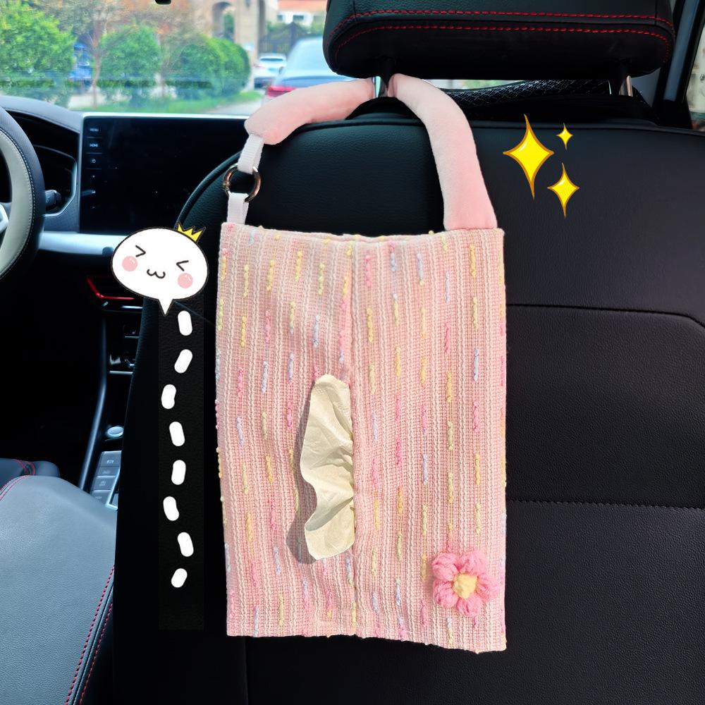 Creative French-Style Fabric Hanging Car Tissue Box, Adjustable Napkin Holder