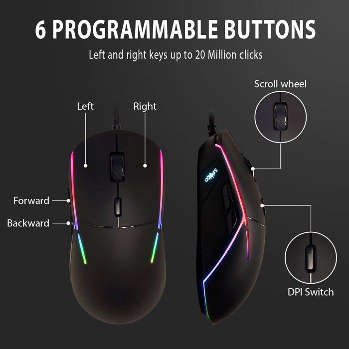 Gaming Mouse - Spyco - Action Mo-102 - 12,000 Dpi - Ergonomic - 6 Programmable Buttons
