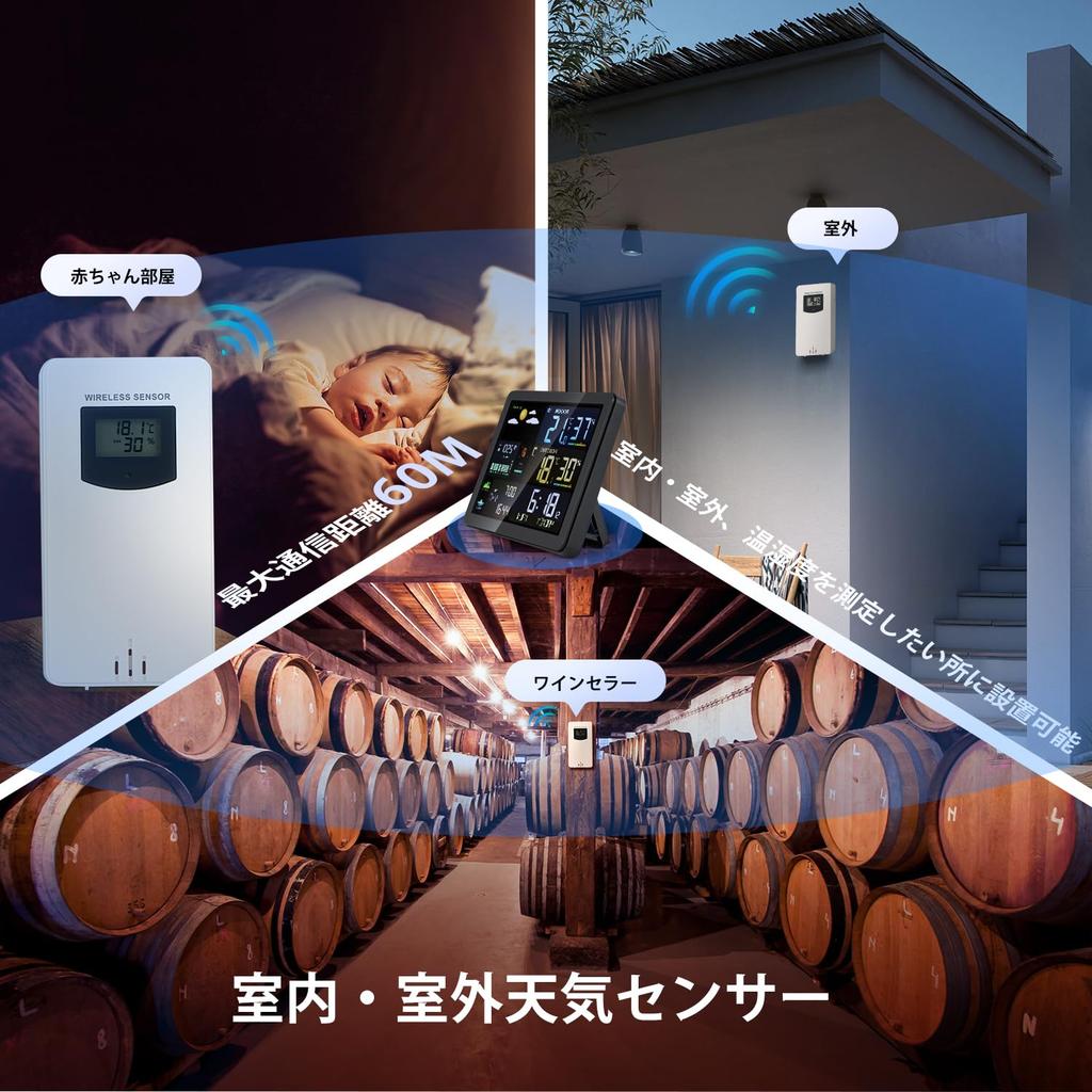 Moongiantgo Wetterstation Digital Tischwetter Innen- und Außentemperatur und Luftfeuchtigkeit Sonnenaufgangs- und Sonnenuntergangszeit Wettervorhersage Groß