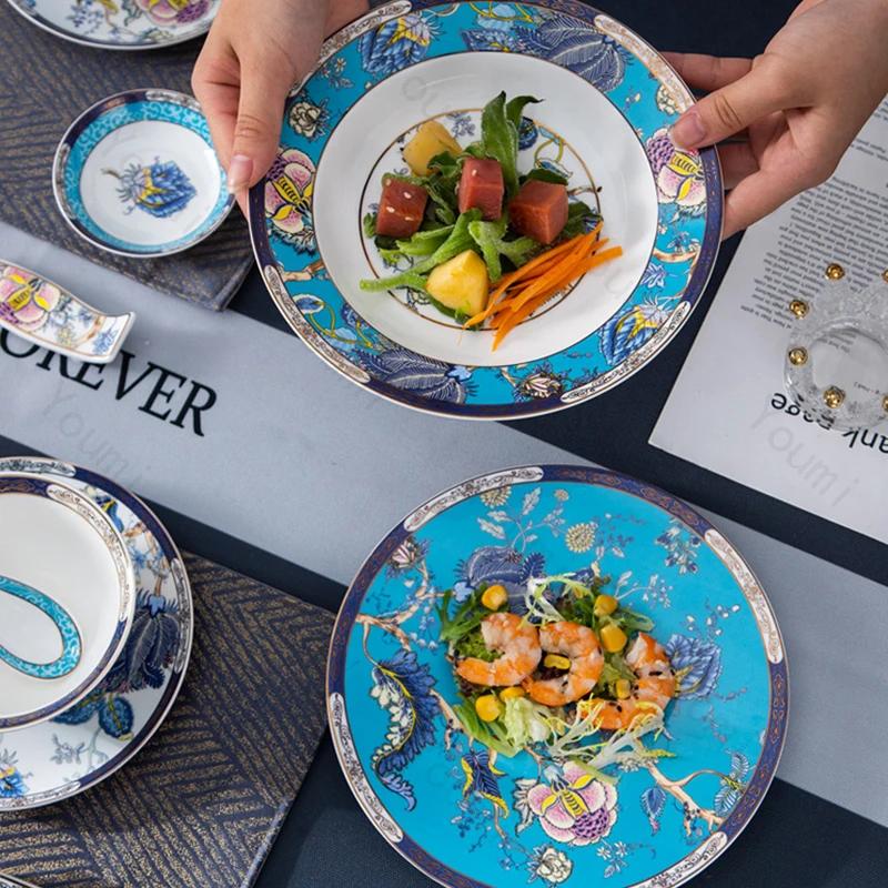 Creative Chinese Style Dinner Plate Light Luxury Restaurant Steak Plates Exquisite Flower Breakfast Salad Plate Home Tableware