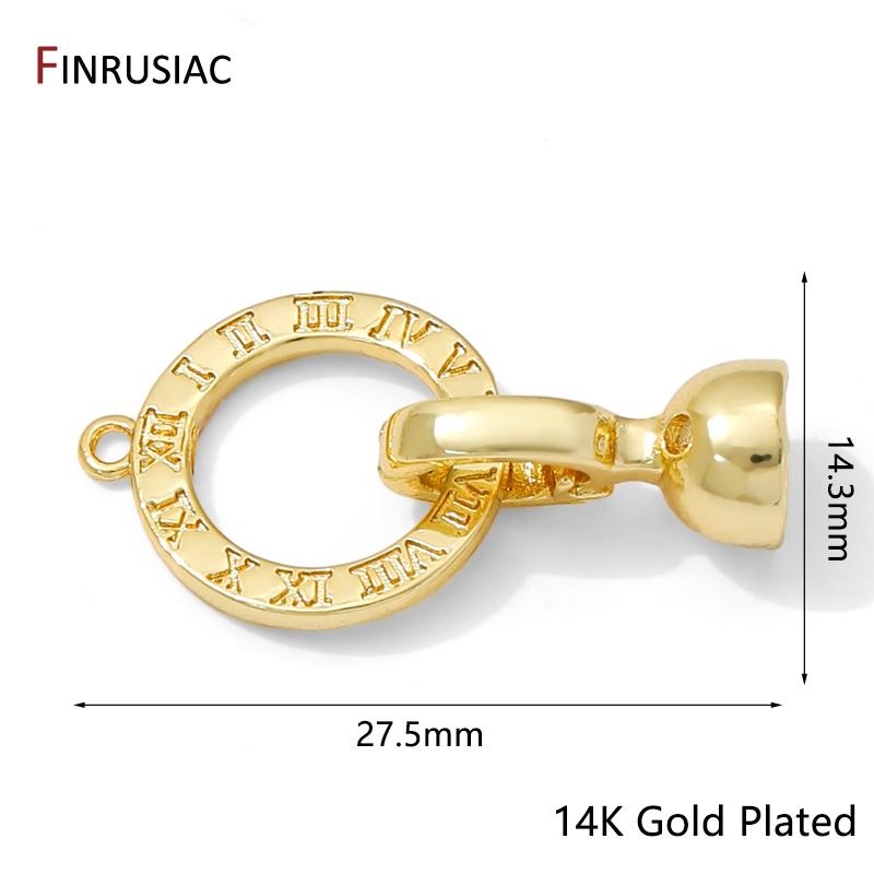 

14K Gold Plated Brass Round Pearl Clasps Connector,Roman Numerals Pattern Fastener Lock Clasps For DIY Jewelry Making Supplies 1 piece