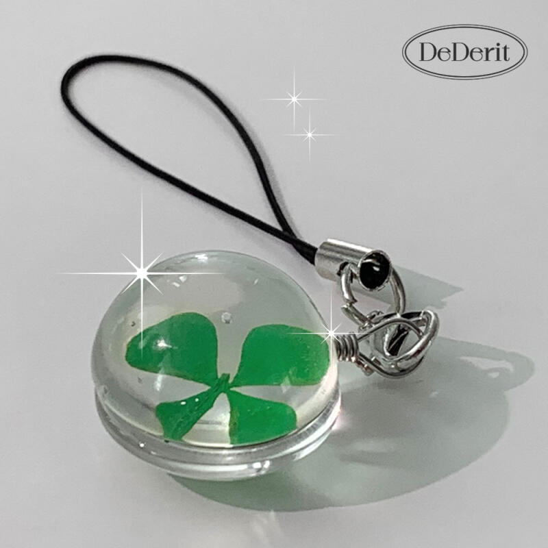Transparent Circular Lucky Four-leaf Clover Phone Strap AirPod Bag Keychain