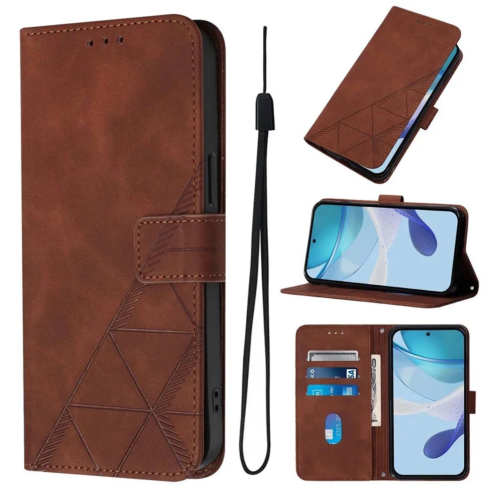 Geometric Leather Wallet Case For ZTE Blade A76 A75 A73 A55 A53 Plus A52 A35 Core V60 V80 Vita Nubia Focus 2 Ultra Calf P9 Pro