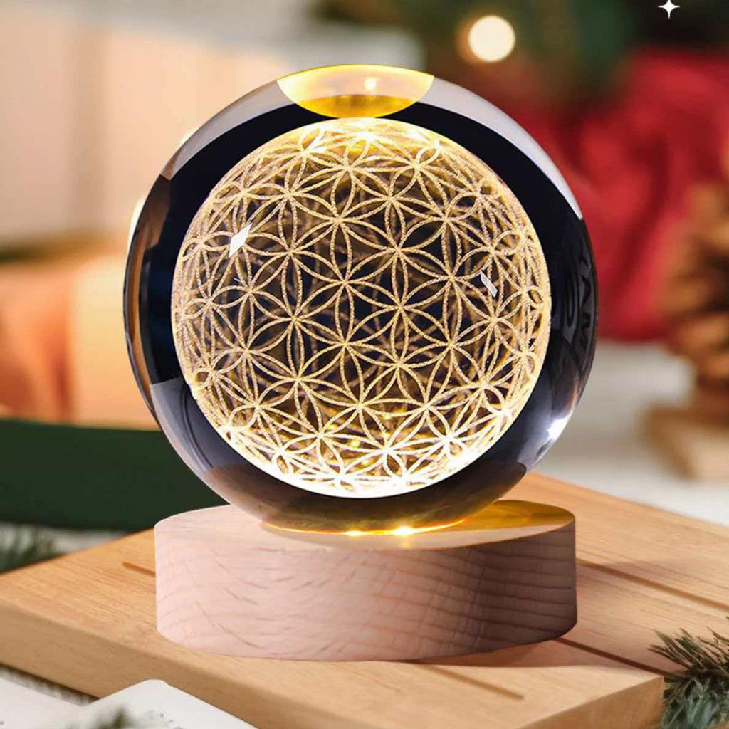 60MM/80MM Kristallkugel mit Holzlampenhalter, Sternenhimmel Engel Mehrere Muster, Innenraumdekoration Ornament