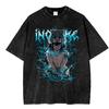 Anime Demon Slayer Hashibira Inosuke Print T-shirt Men Women Clothing Cotton Tshirt Vintage Washed T Shirt Harajuku Male Tops