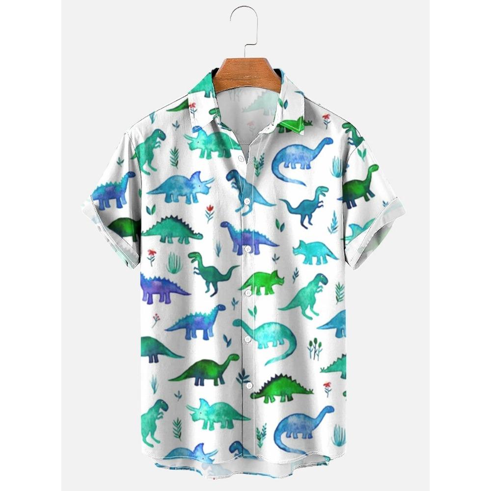 Modische Sommerhemden mit Schildkrötenprint Hawaiianische Knöpfe Herren Strand Kurzarm Lässig Revers