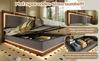 160x200 Double Bed Upholstered Bed with Slatted Frame, LED & Bed Drawer, Hydraulic, Linen Grey & Walnut, without Mattress