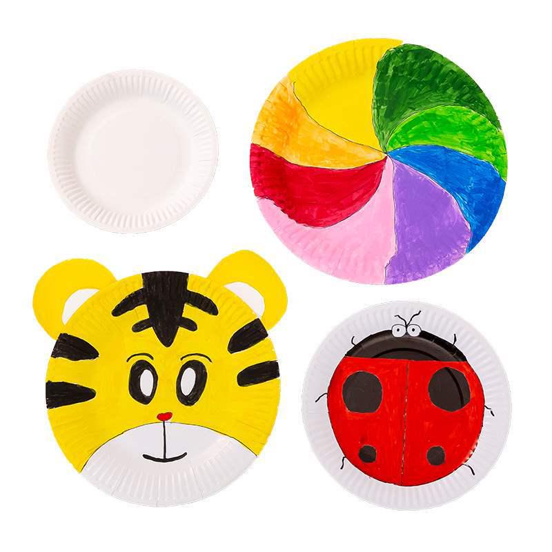 Children's Disposable White Paper Plates for Painting, Drawing, and Crafts - DIY Craft Materials for Cake and Kindergarten Activities.