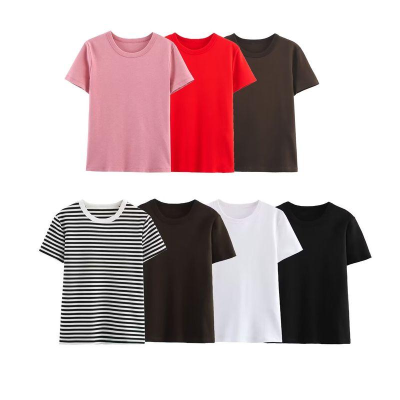 Kaslead New Arrival Women's Fashion Style Multi-Color Selection Double-Sided Cloth Silm Short Sleeve round Neck T-shirt 4174378