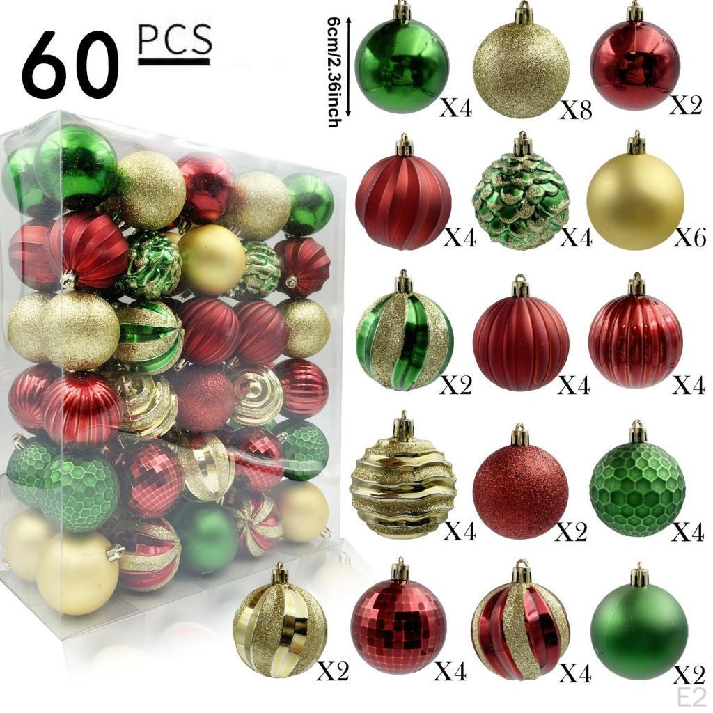 60x Christmas Balls Ornaments Xmas Decoration DIY Projects Hanging Baubles for