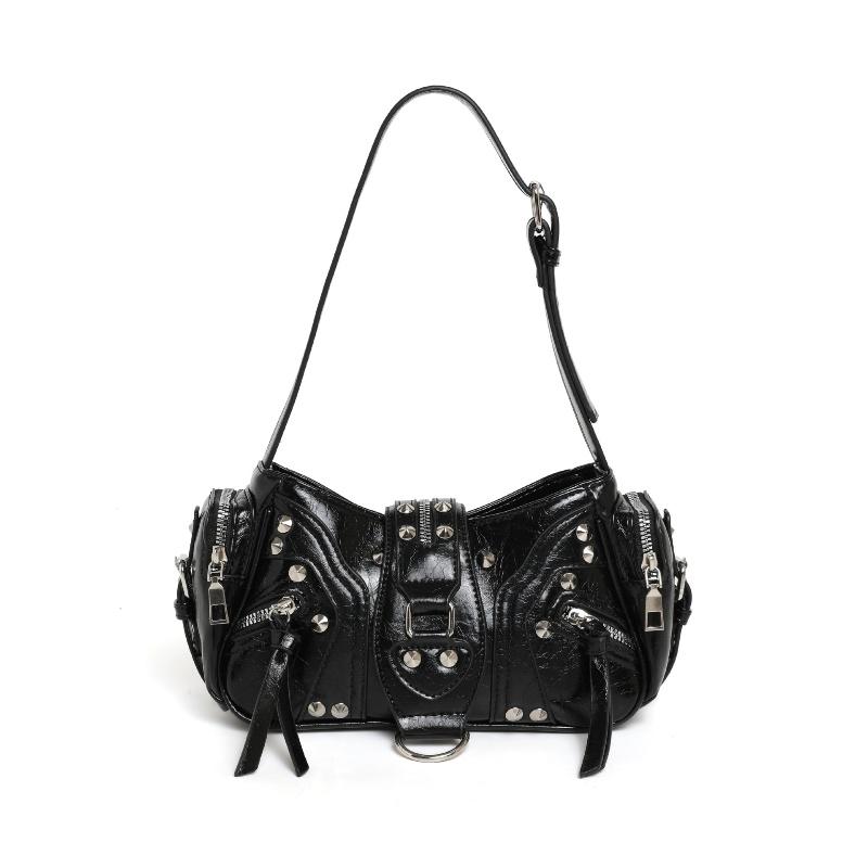 

New PU Vintage Oil Wax Leather Rivet Motorcycle Bag for Women Luxury Designer Leopard Print Handbags Small Underarm Bag чёрный