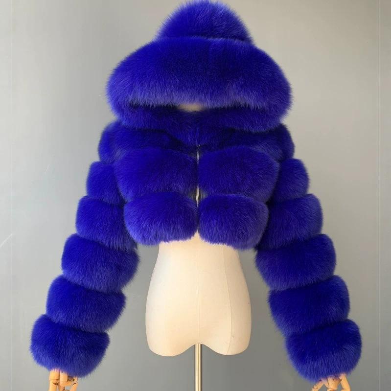 Fur jacket women's short new autumn and winter hooded splicing imitation fur coat fox hair long-sleeved splicing