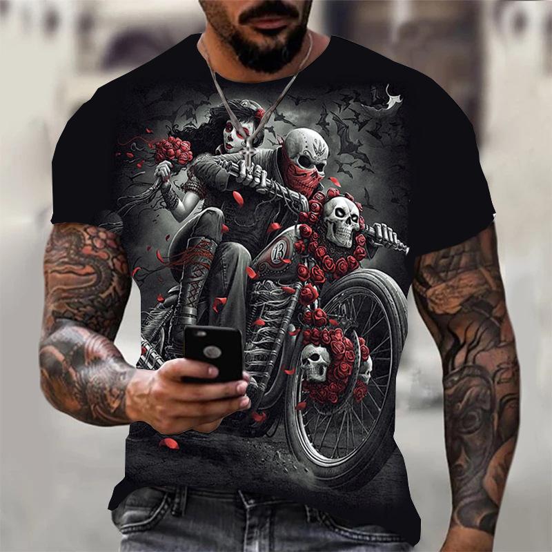 Summer Round Neck 3D Skull Print Top Fashionable Casual Short Sleeved Men's T-shirts