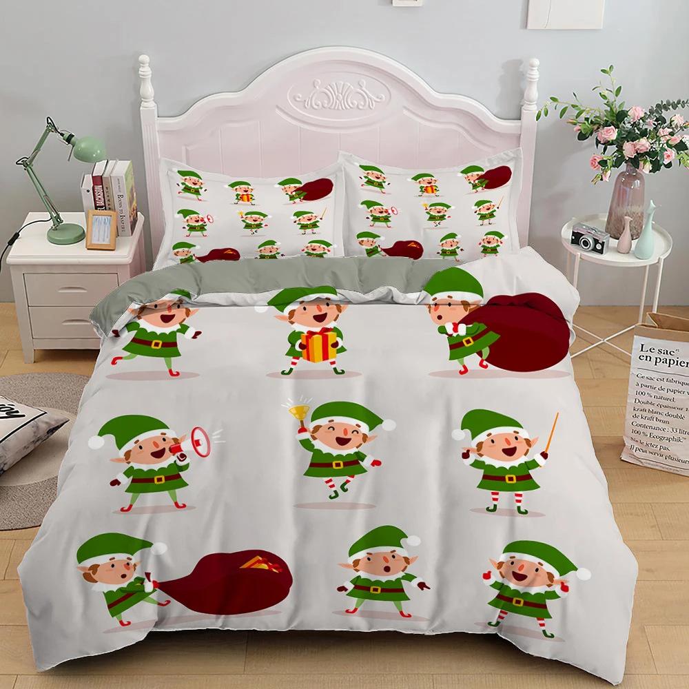 Santa pattern duvet set Christmas theme bedding three-piece set Christmas bedroom decoration