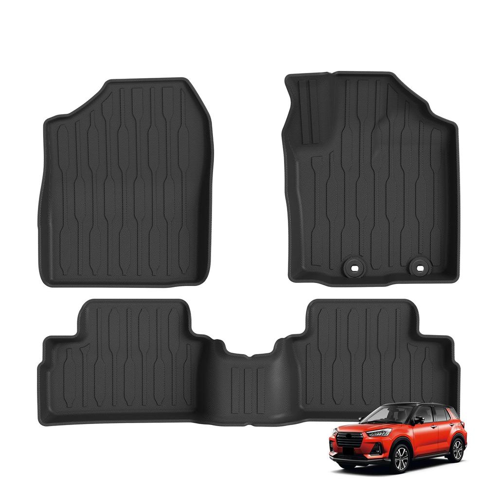 LUCKEASY 3D All-Weather Floor Mats 3PC Set for Daihatsu Rocky A200S A210S A201S Gasoline (2019-Present) / Front & Rear Waterproof TPE Tray
