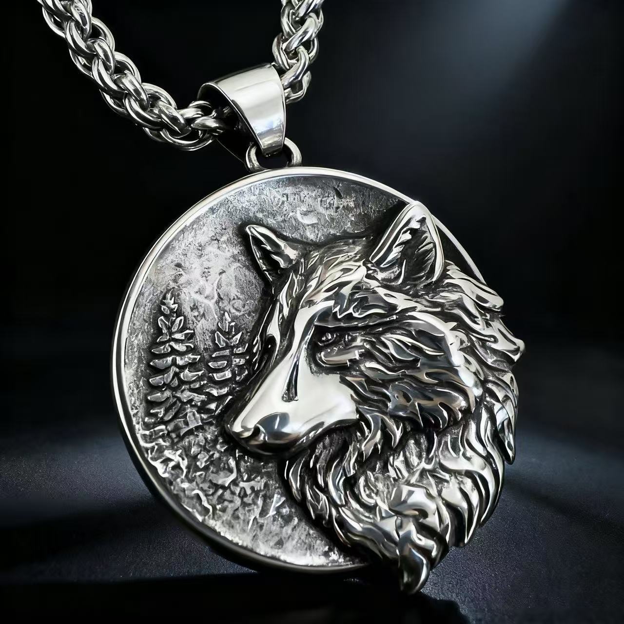 My Fine Jewelry Women's Hnsp 316L Stainless Steel Norse Mythology Fenrir Wolf Necklace Pendant For Men Gift Viking Accessories