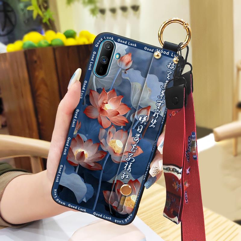 Elderly Lady Phone Holder Phone Case For OPPO Realme C3/C3i/Narz N10A Silicone Wristband Waterproof Shockproof Lanyard