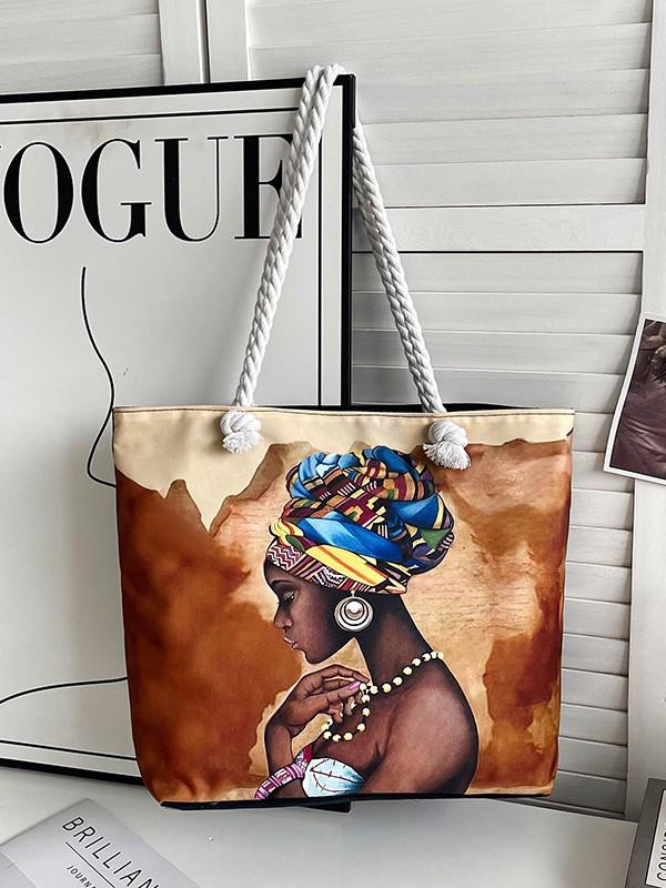 2025 Damska Duża Torba Płócienna: Stylowy nadruk, torba plażowa i na zakupy