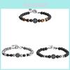 Stainless Steel Cross Mens Bracelet With Geometric Design And Volcanic Stones For Travel Gift