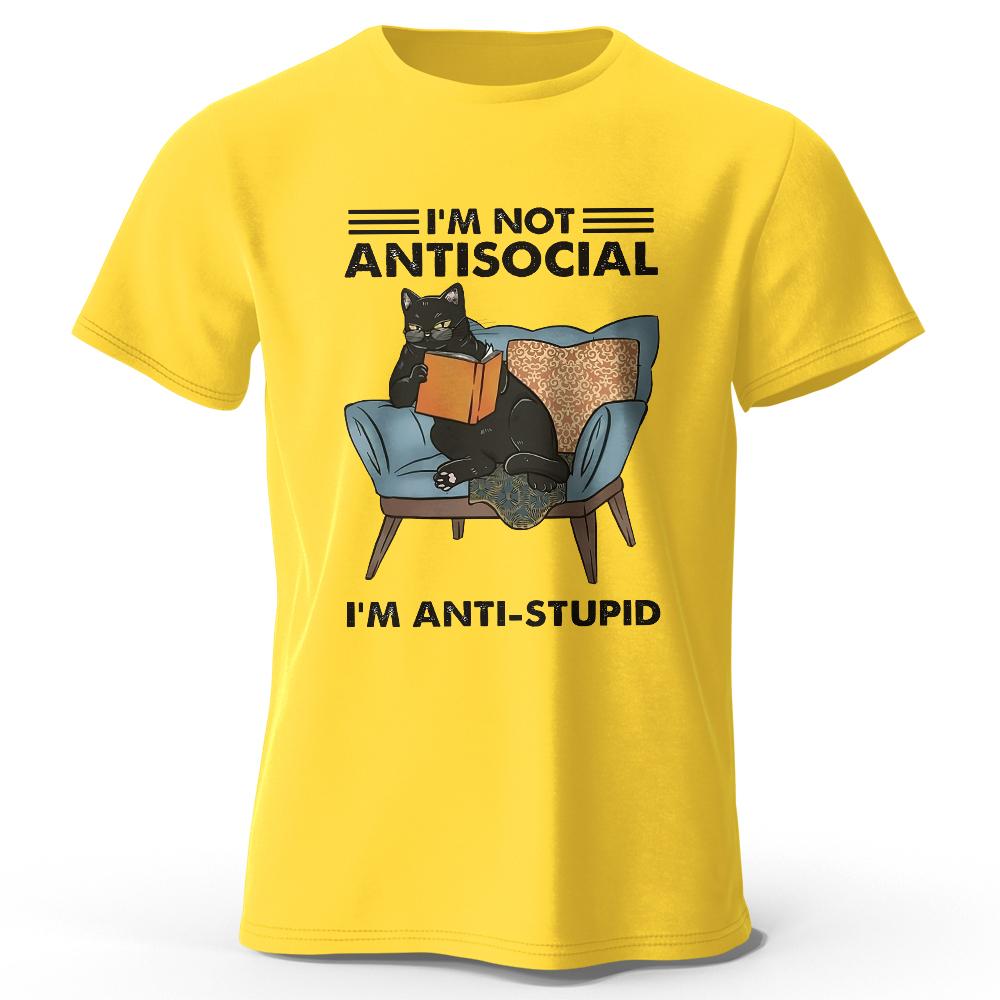 I Am Not Anti Social Cat Print T-Shirt Men's Summer 100% Cotton Oversized Funny T-Shirt Men's Women's Summer Short Sleeves