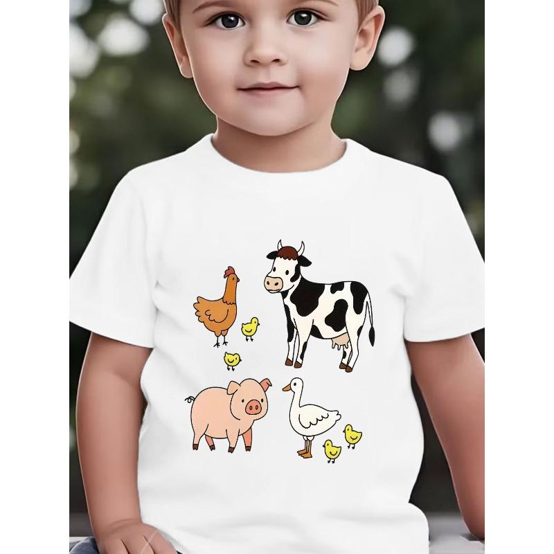 Boys Farm Animal Print Crewneck Summer Short Sleeve T-Shirt