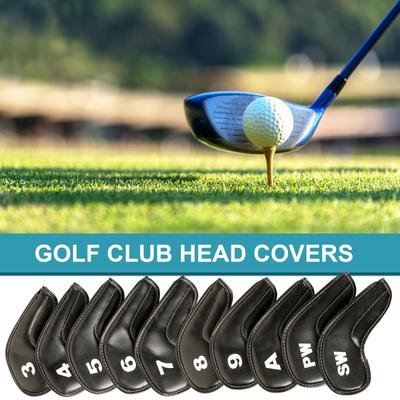 10 ks PU kožené súpravy krytov na hlavy železných palíc na golf, hrubé syntetické vodotesné kryty na hlavy železných palíc na golf, kryty na hlavy palíc, pasujú na väčšinu značiek