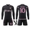Miami Messi Maneci Lungi Fotbal Tricou Set, Black Training Jersey Shorts Breathable Sportswear